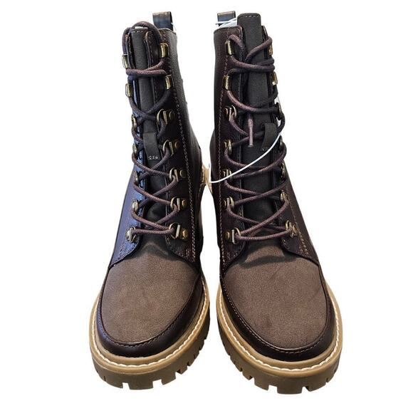 A New Day Tessa Heeled Boots Womens Size 7 Brown Chunky Round Toe Lace Up - Picture 2 of 8